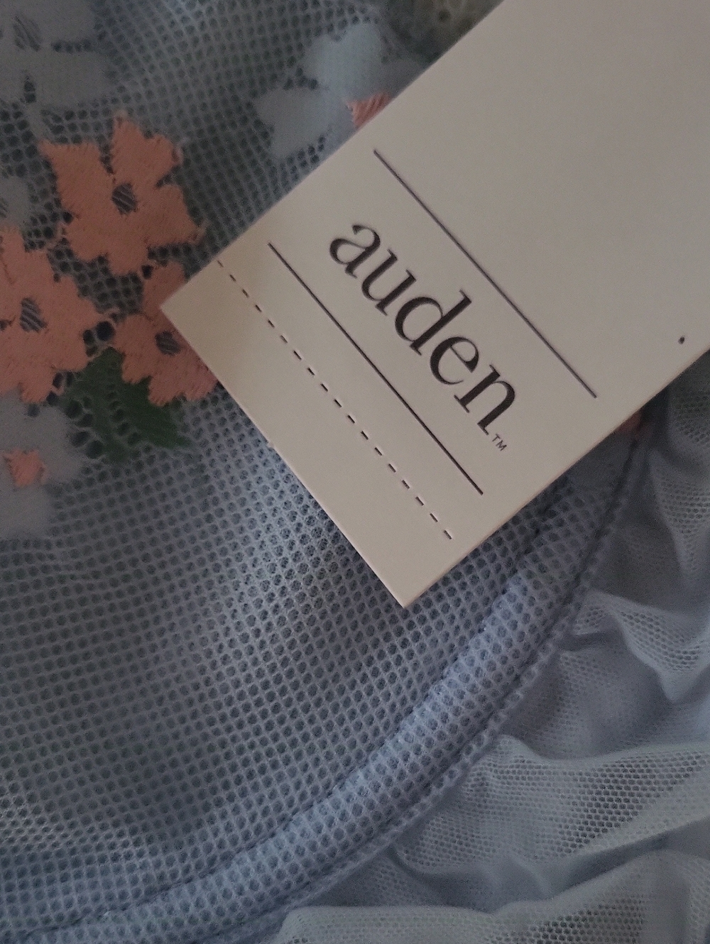 Auden Pale Blue Longline Floral Lace Bralette with Pink Embroidery - Picture 5 of 8